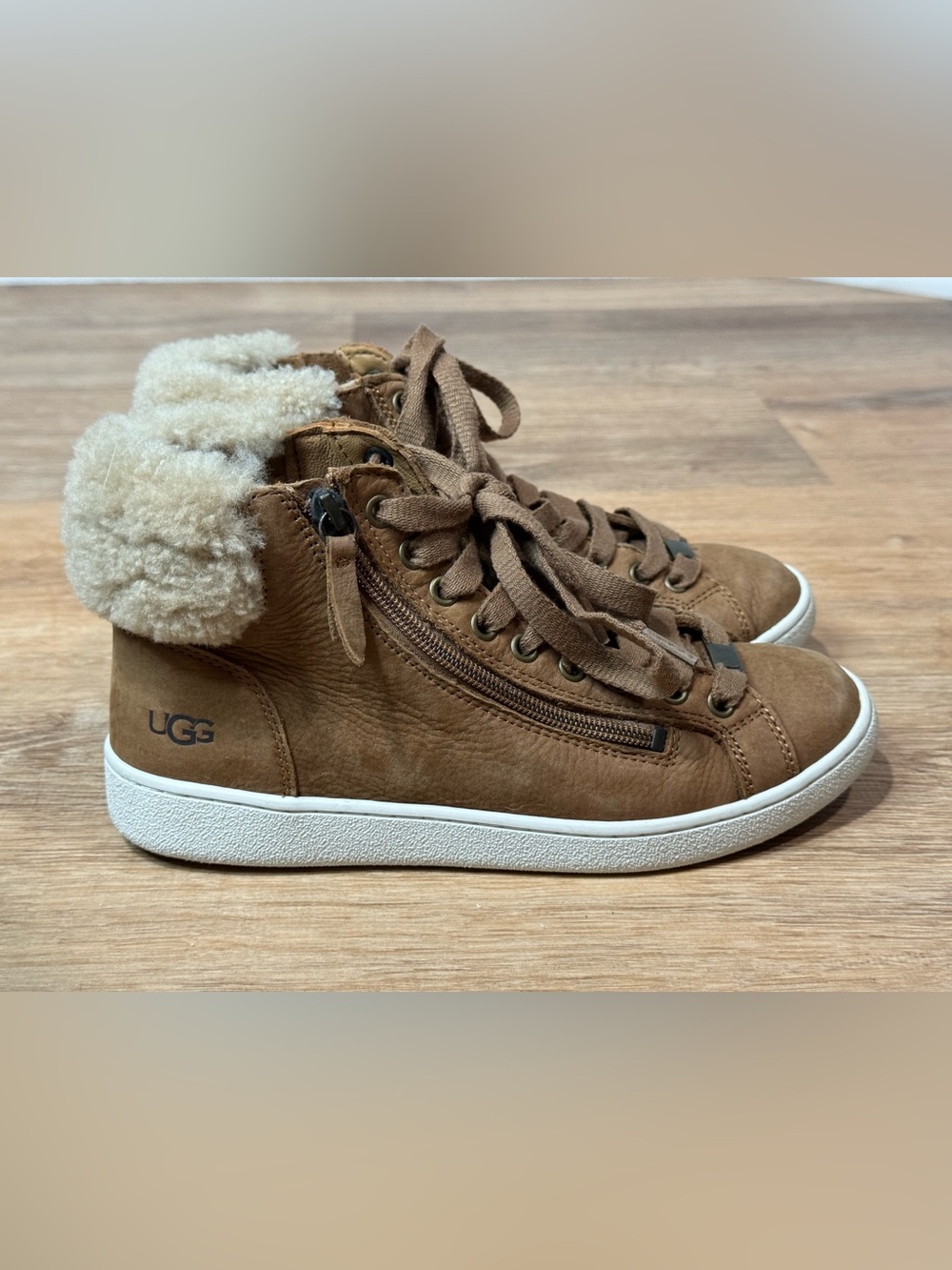 UGG Olive Shearling-Lined High Top Sneakers Size 7.5
